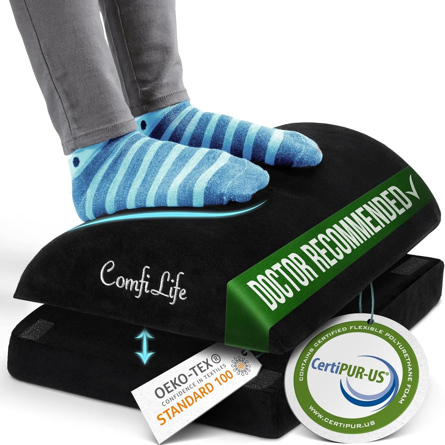 ComfiLife Foot Rest for Under Desk at Work – Adjustable Height Memory Foam Foot Stool for Under Desk