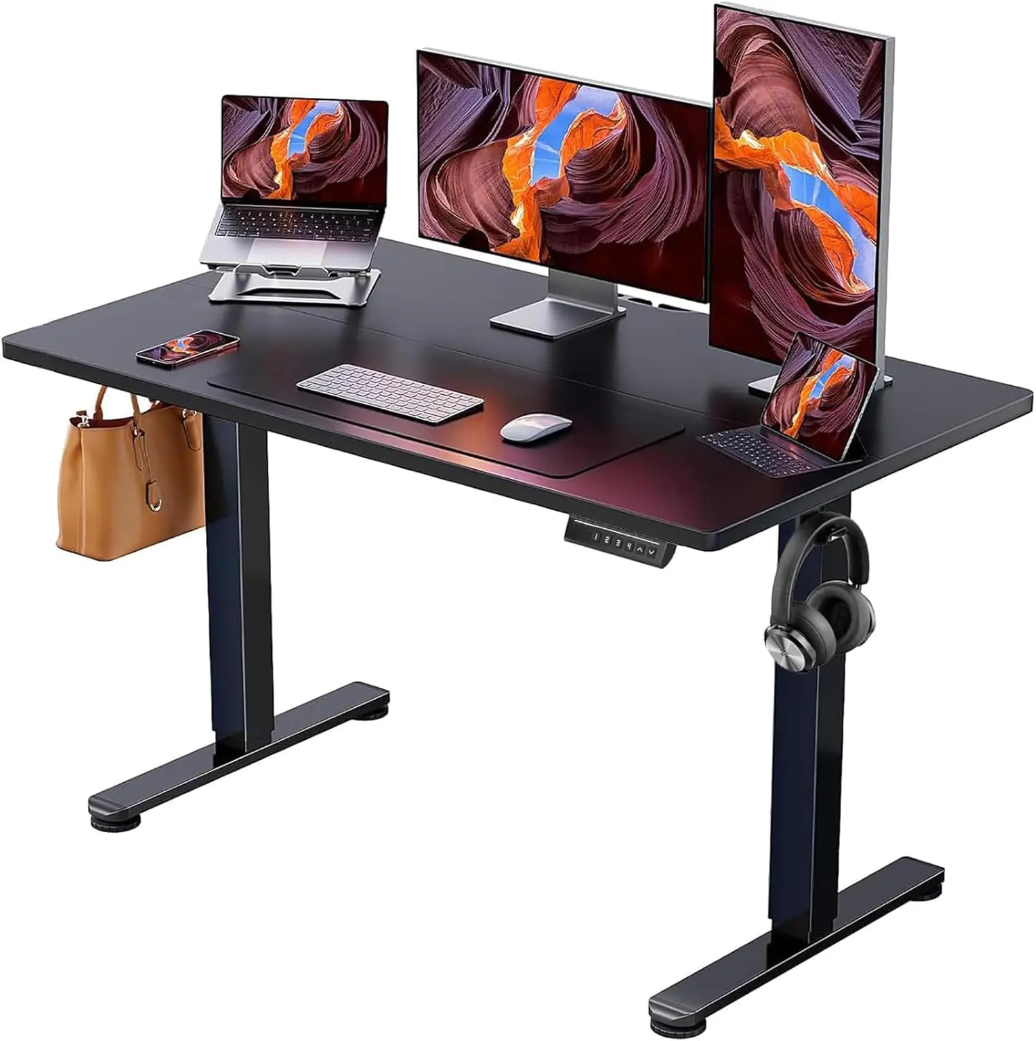 ErGear Height Adjustable Electric Standing Desk, 47.2 x 23.6 Inches Sit Stand up Desk, Memory Computer Home Office Desk with Two-Piece Desktop (Black)