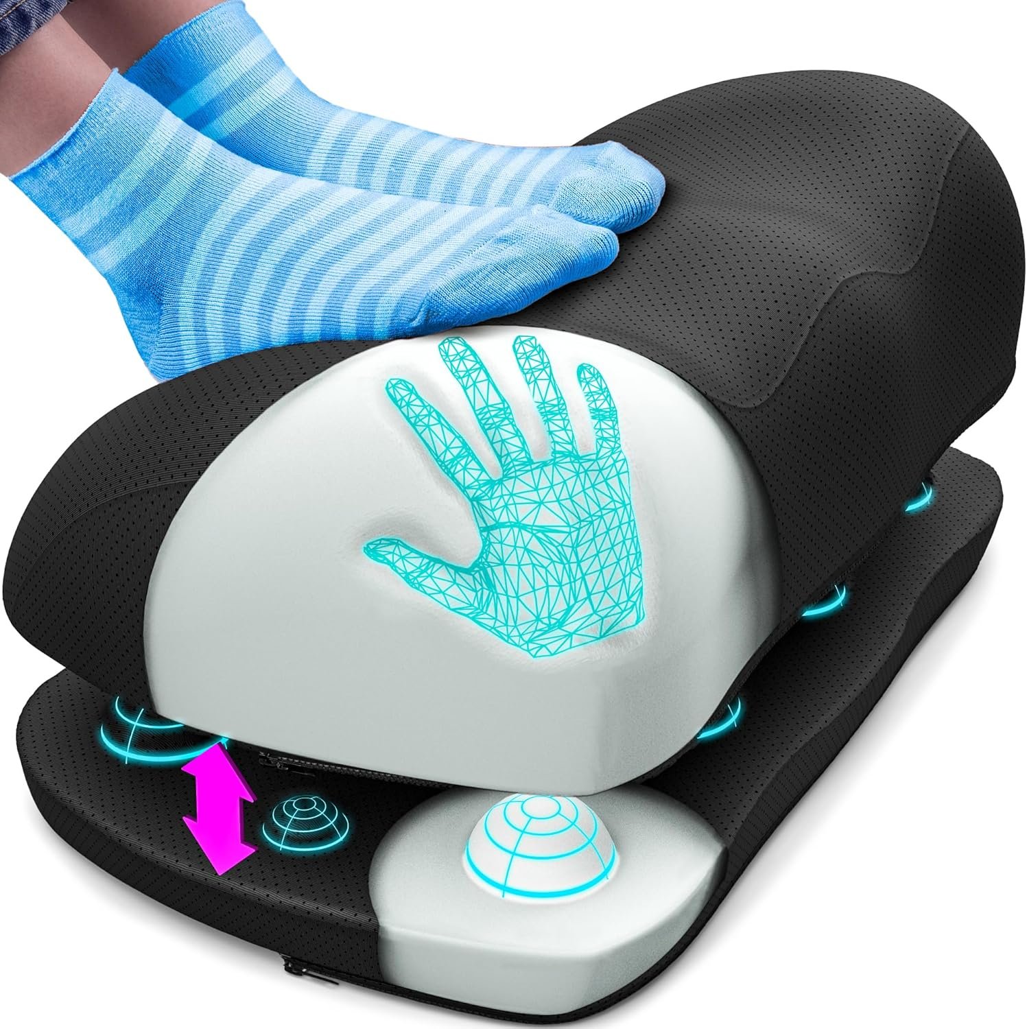 Everlasting Comfort Adjustable Cloud Foot Rest for Under Desk at Work with Pressure Point Nodes