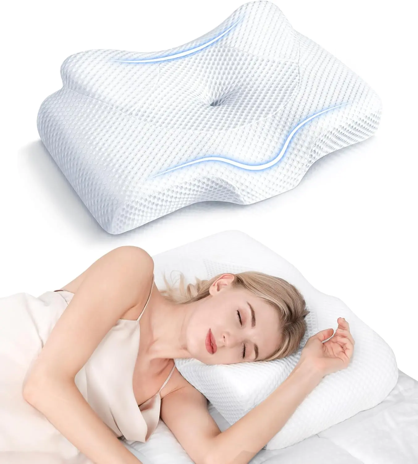 Osteo Cervical Pillow for Neck Pain Relief, Hollow Design Odorless Memory Foam Pillows with Cooling Case