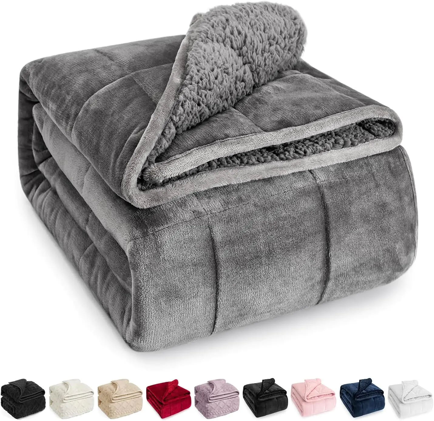 Wemore Sherpa Fleece Weighted Blanket for Adult, 15 lbs Dual Sided Cozy Fluffy Heavy Blanket
