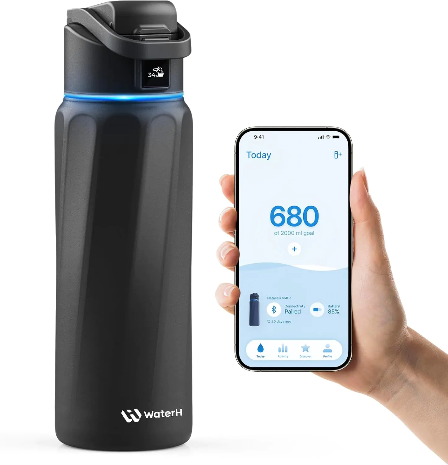 BOOST Smart Water Bottle with Reminder & Tracker, Double Wall Vacuum Insulated Bottles Stainless Steel, 32oz BPA-Free Wide Mouth for Gym, Office, School, Ideal Gift for Christmas, New Yearn