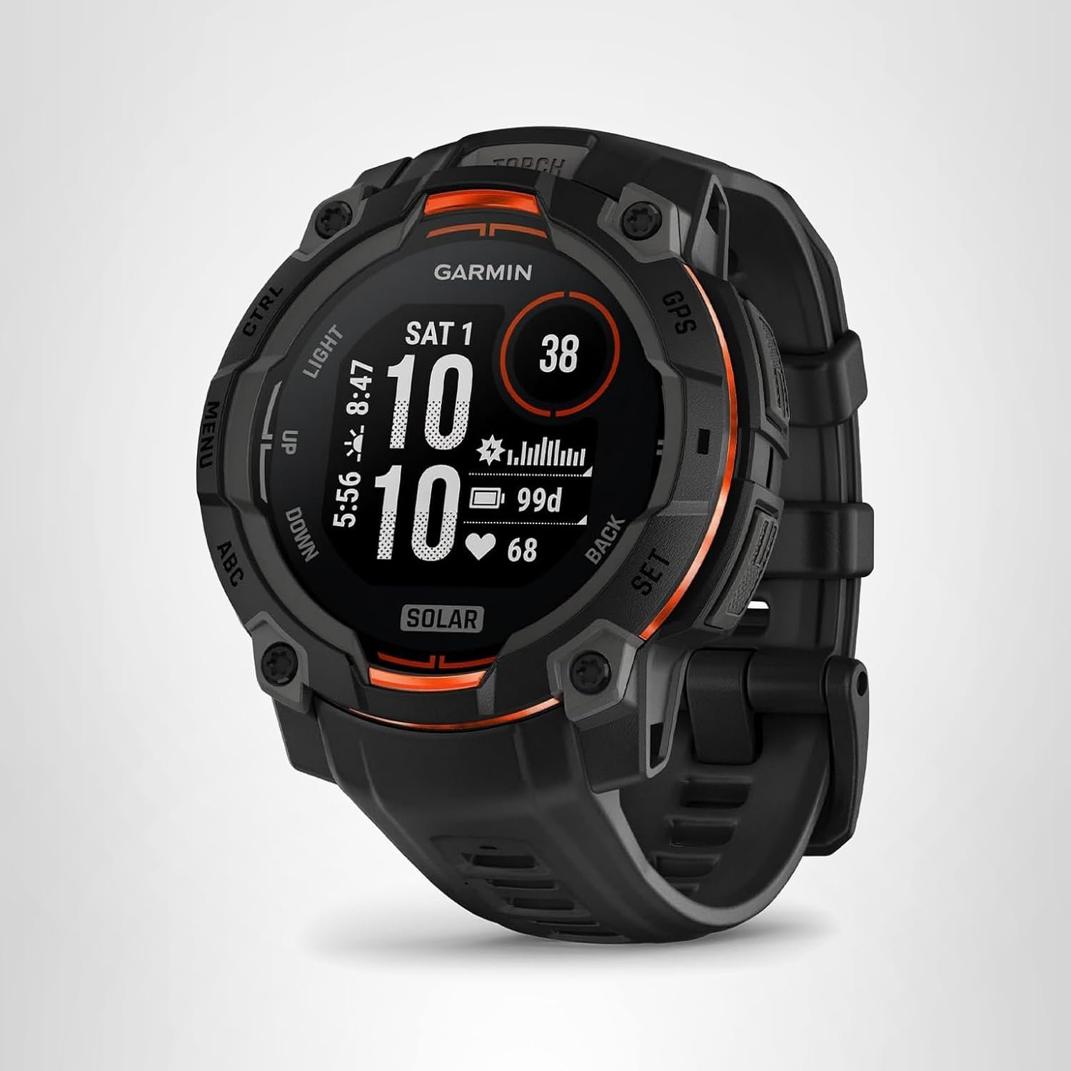 Garmin Instinct® 3 45mm, Solar Charged Display, Rugged Outdoor GPS Smartwatch, Metal-Reinforced Bezel, Built-in Flashlight, Black