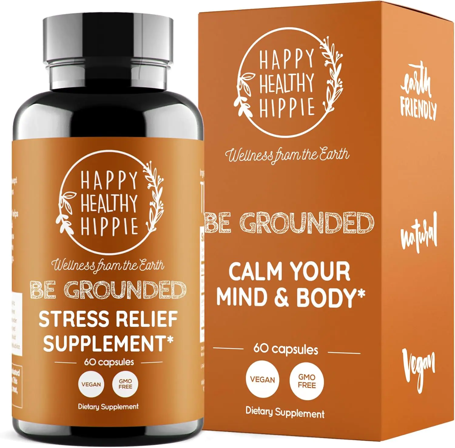 Happy Healthy Hippie Be Grounded Stress Relief Supplement – Lavender Pills | Promotes Calmness & Relaxation | Quick Acting | Magnesium Glycinate 100mg, L Theanine, Lemon Balm Leaf, | Herbal, 60 Ct