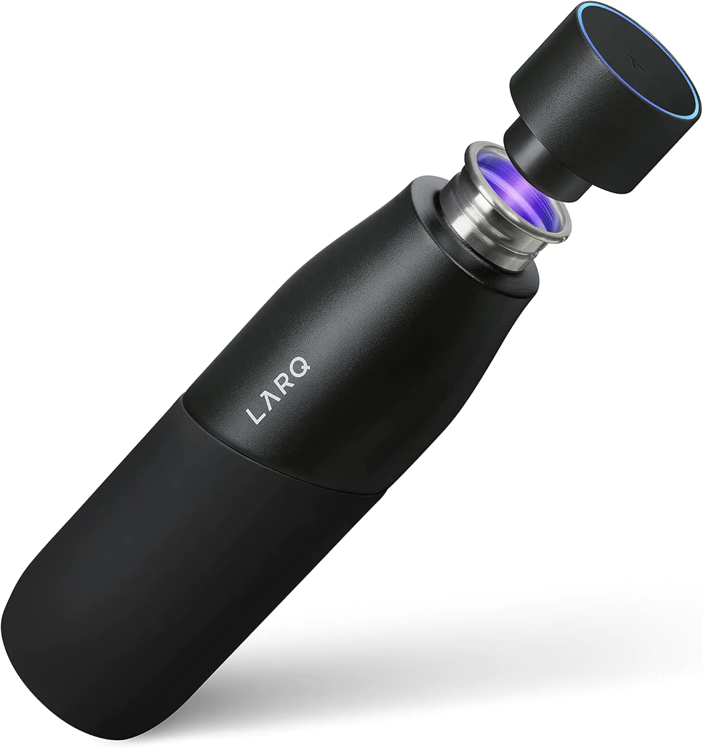 LARQ Bottle Movement PureVis 24 oz - Lightweight Self-Cleaning and Non-Insulated Stainless Steel Water Bottle with UV Water Purifier | Reusable & Travel Friendly, Black/Onyx