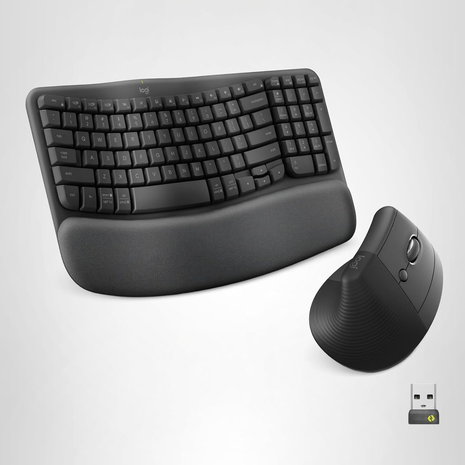 Logitech Wave Keys & Lift Vertical Mouse - Ergonomic Wireless Keyboard and Mouse Combo - with Cushioned Palm Rest, Easy-Switch, Bluetooth, for Multi-OS, Windows/Mac - Graphite