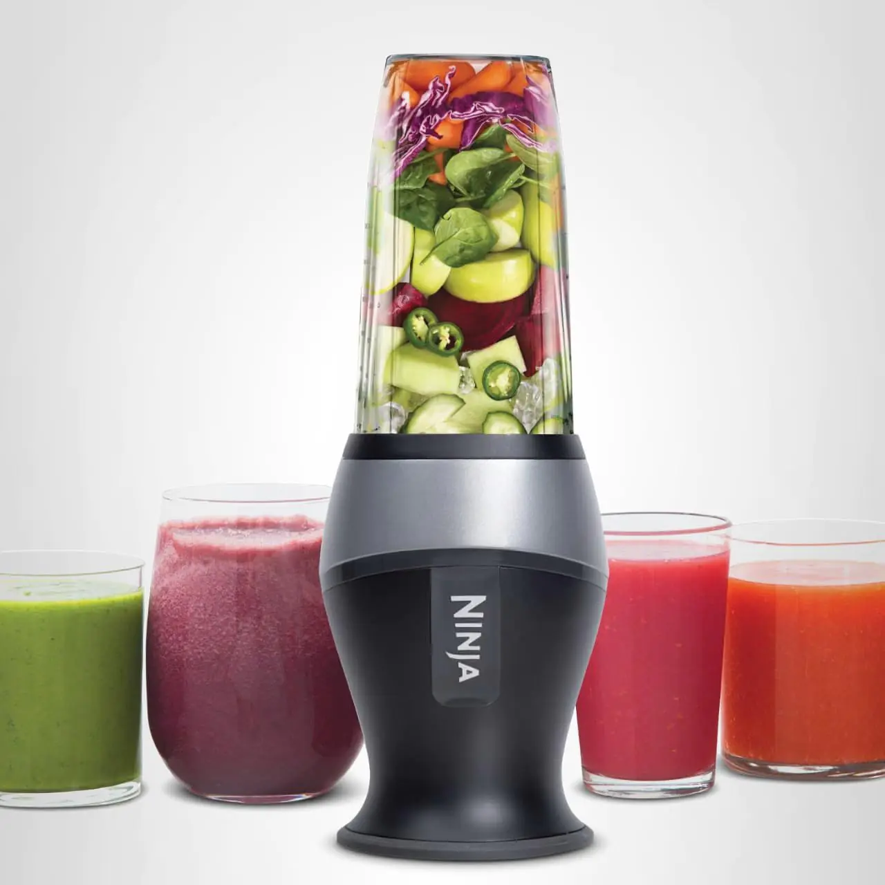 Ninja Fit Compact Personal Blender, Portable Blender for Smoothies, Shakes, Food Prep, and Frozen Blending, 700-Watt Base, (2) 16-oz. Cups and Spout Lids, Black QB3001SS